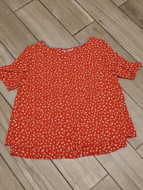 Boden 100% Red Floral Boat Neck Short Sleeve Blouse Size 4 US
